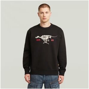 G-Star Raw Running Dog Graphic Sweatshirt Mens Small Black Skeleton Logo D27095